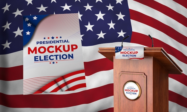 Mock-up podium voor presidentsverkiezingen voor de Verenigde Staten met vlag en poster