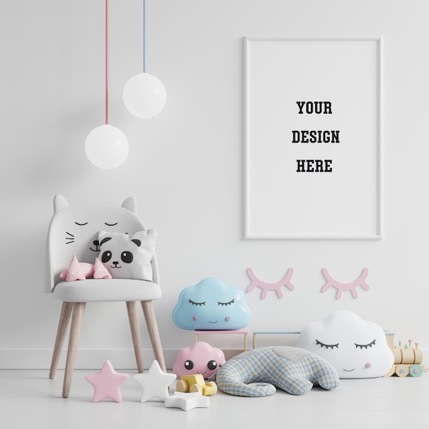 Mock up poster frame in children room, kids room, nursery mockup