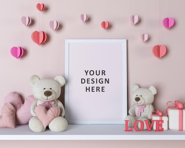 Mock up poster frame valentine room