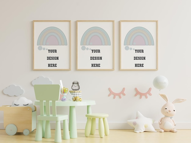 Mock up poster frames in children room