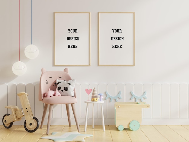 Mock up poster frames in children room