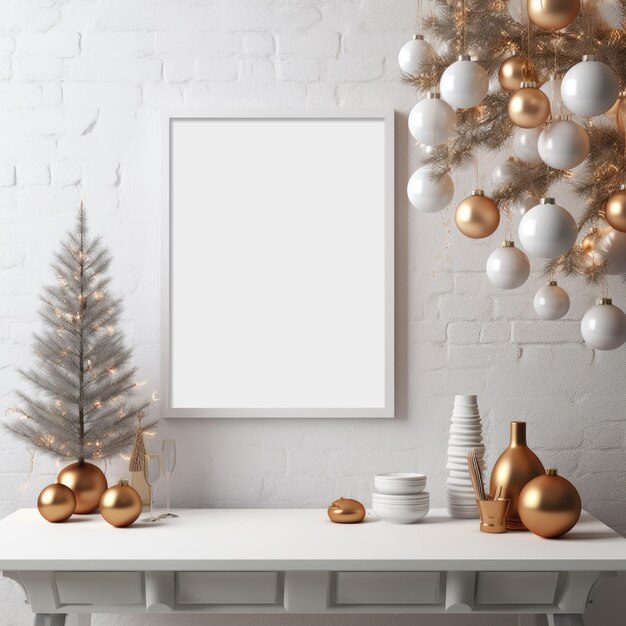 PSD mock up poster frames in christmas theme room modern interior background