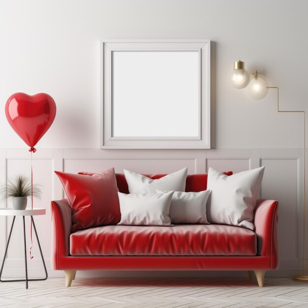 PSD mock up poster frames in valentine theme room modern interior background