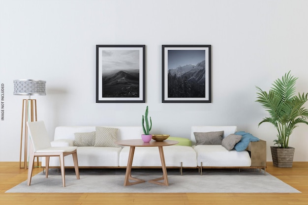 Mock up poster in moderne woonkamer interieur met lege muur