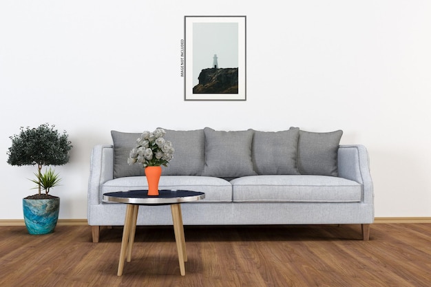 Mock up poster in moderne woonkamer interieur met lege muur