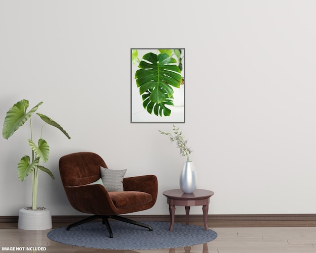 Mock up poster in moderne woonkamer interieur met lege muur