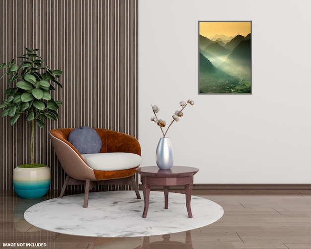 Mock up poster in moderne woonkamer interieur met lege muur