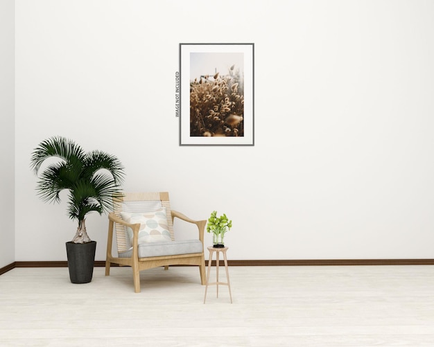 Mock up poster in modern living room interior design with empty wall