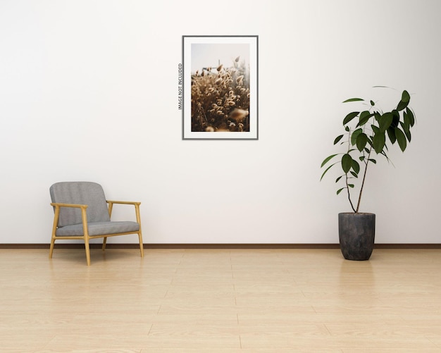 Mock up poster in modern living room interior design with empty wall