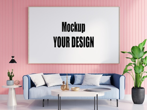 mock up posterframe in moderne interieur achtergrond, woonkamer, Scandinavische stijl, 3D render