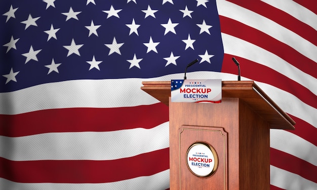 Mock-up presidential election podium for united states with flag