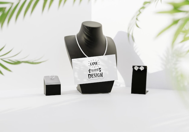 mock up psd gift card of luxury woman jewellery decoration 3d render