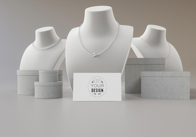 mock up psd gift card of luxury woman jewellery decoration 3d render