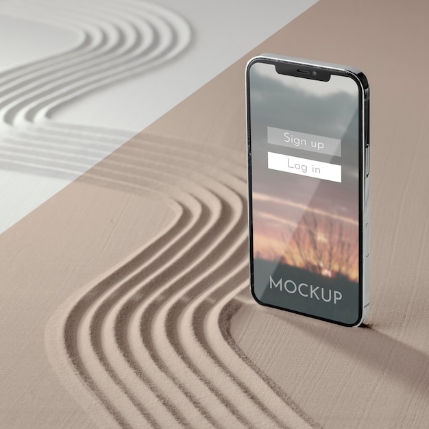 PSD 砂の詰め合わせでスマートフォンをモックアップ