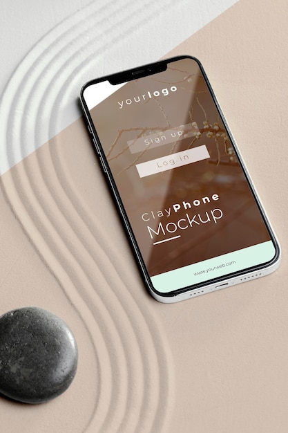 PSD mock-up smartphone in sand arrangement