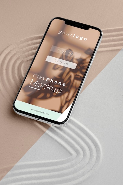 PSD smartphone mock-up in composizione sabbia