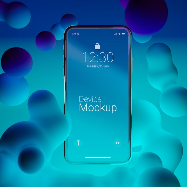 Smartphone mock-up con elementi dinamici liquidi