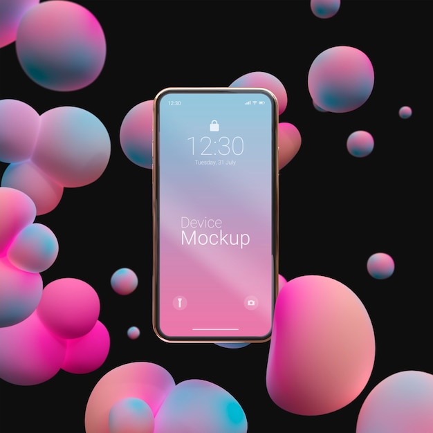 PSD smartphone mock-up con elementi liquidi