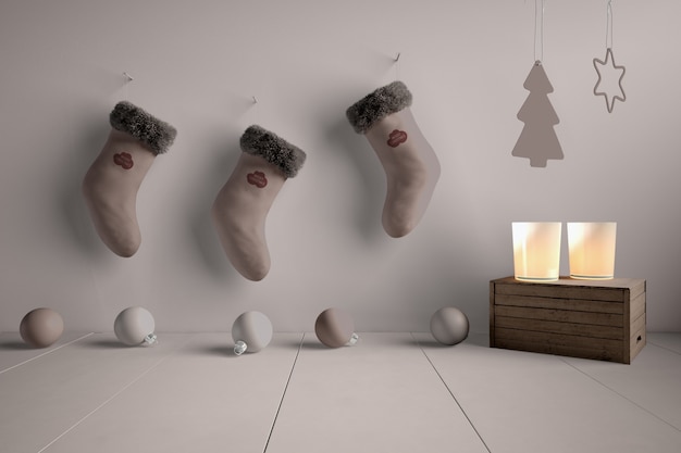 PSD mock-up socks collection hooked on wall