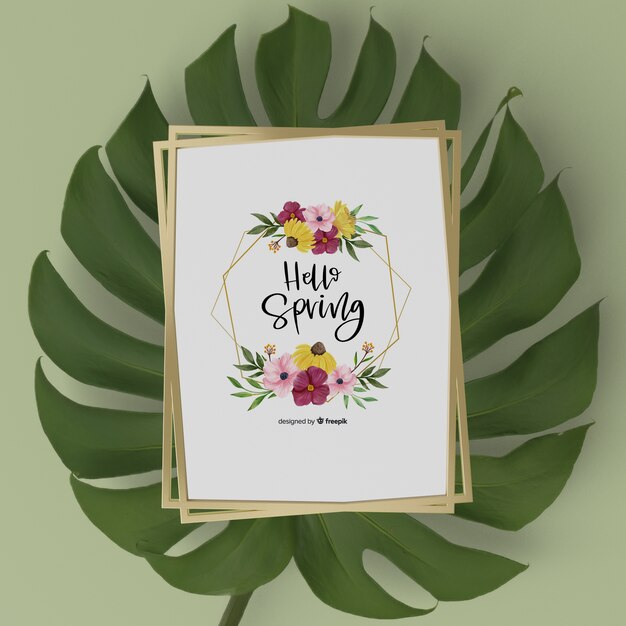 Mock-up spring card on 3d leaf