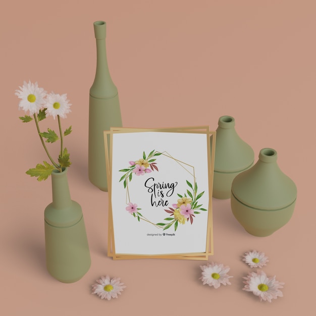 PSD mock-up spring card with vases frame