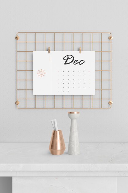 Supporto metallico quadrato mock-up per calendario