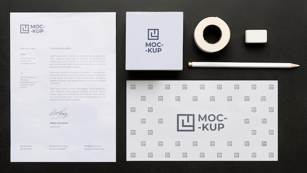 Mock-up stationery on wood arrangement