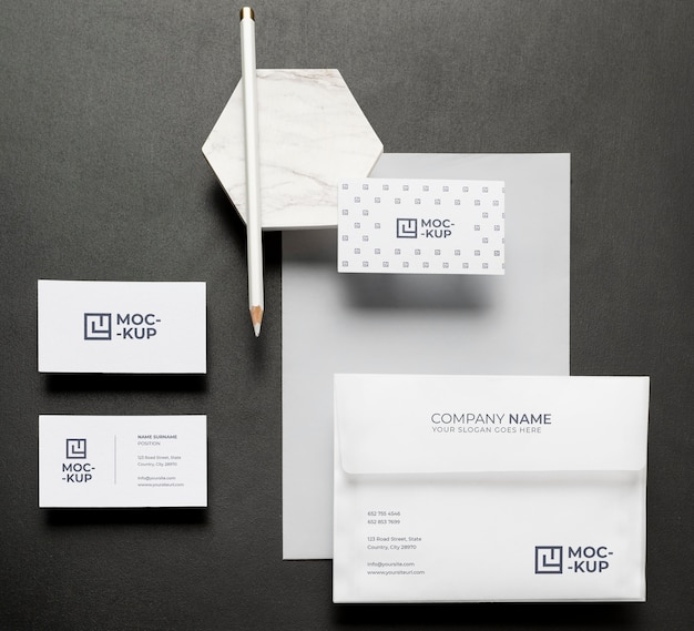 PSD mock-up stationery on wood arrangement