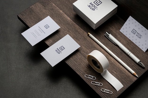 PSD mock-up stationery on wood assortment