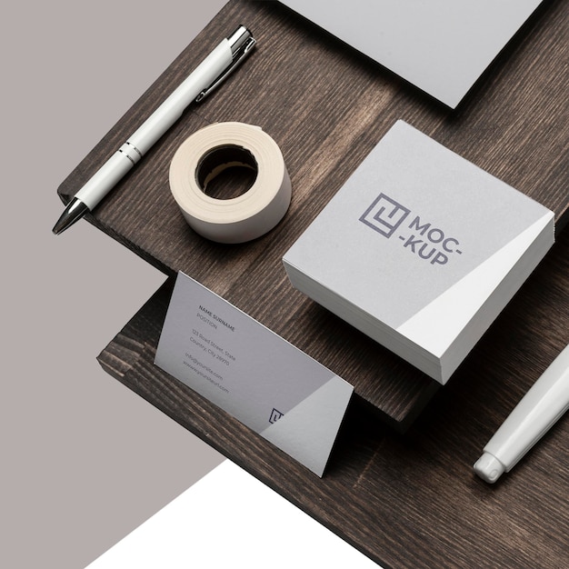 PSD mock-up stationery on wood composition