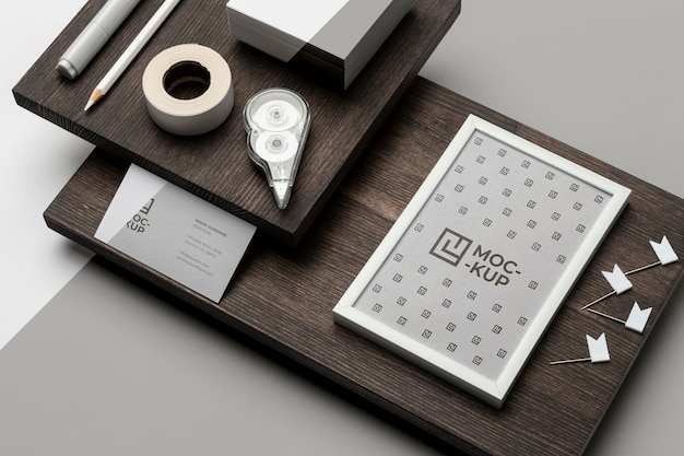 PSD mock-up stationery on wood composition