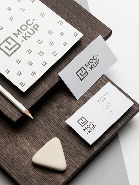 PSD mock-up stationery on wood composition