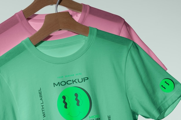 PSD mock-up t-shirt hangend aan houten hanger