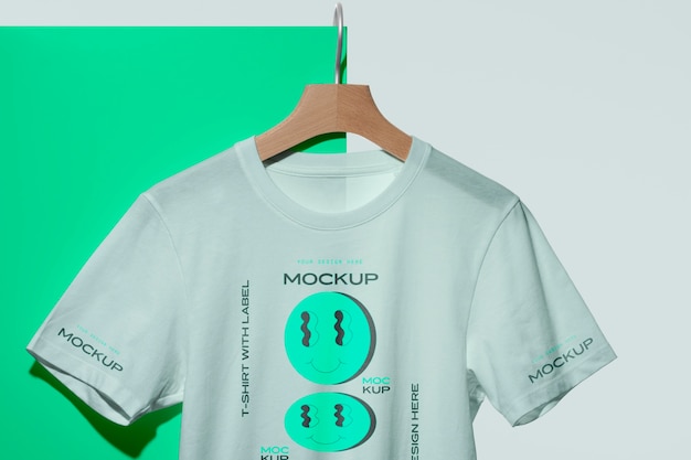 T-shirt mock-up appesa a un gancio di legno