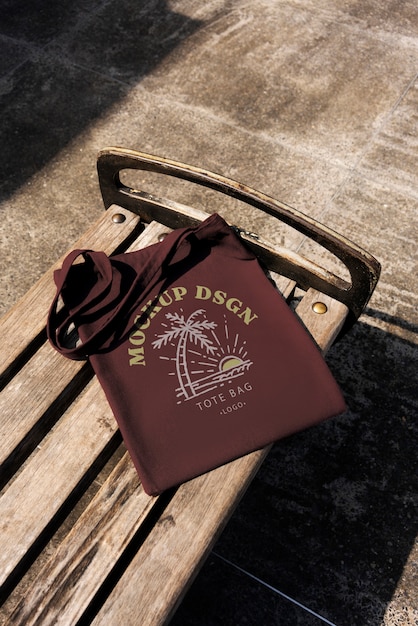 PSD mock-up of textile tote bag outdoors in the city