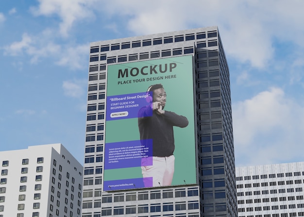 Mock-up van een billboard op een hoog gebouw op straat