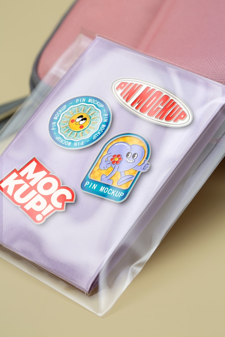 PSD mock-up van een metalen speld in een plastic zak