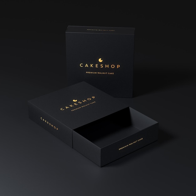 Mock-up van een zwarte verpakkingspapierdoos