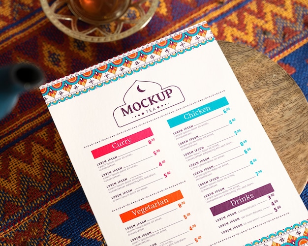 PSD mock-up van het menu van de theezaal