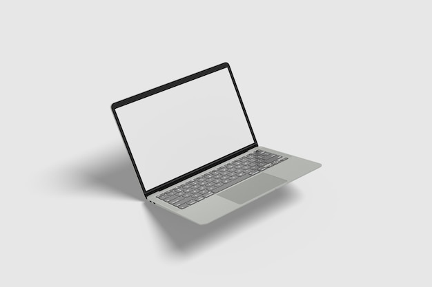 PSD mock-up van het scherm van de laptop op een grijze achtergrond