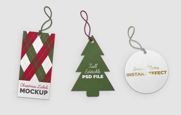 Mock-up van kerstboomcirkel- en rechthoeketiketten