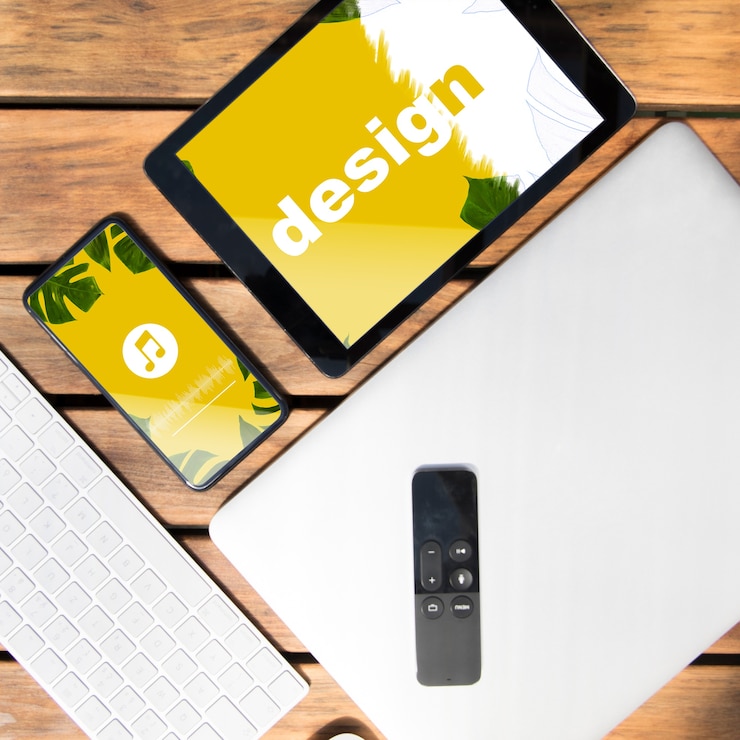 PSD mock-up van papier met verschillende apparaten