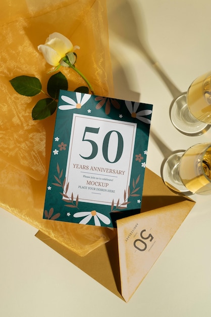 PSD mock-up voor 50 jaar huwelijk feestuitnodiging
