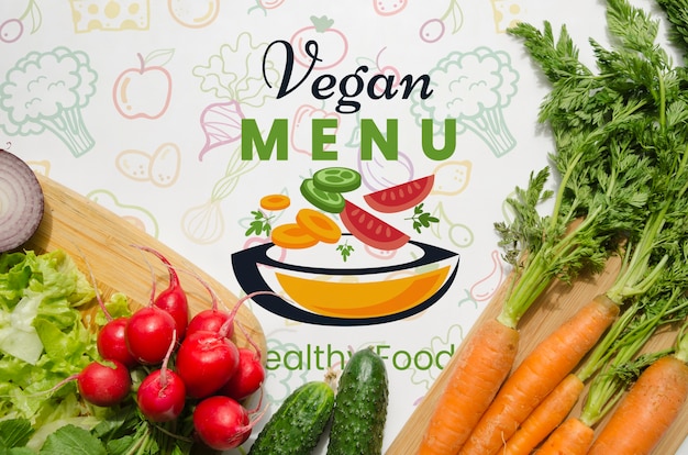 PSD mock-up with healthy and fresh vegetables