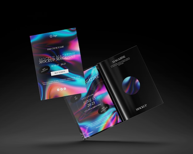 Mock-upontwerp met redactionele elementen met holografisch effect