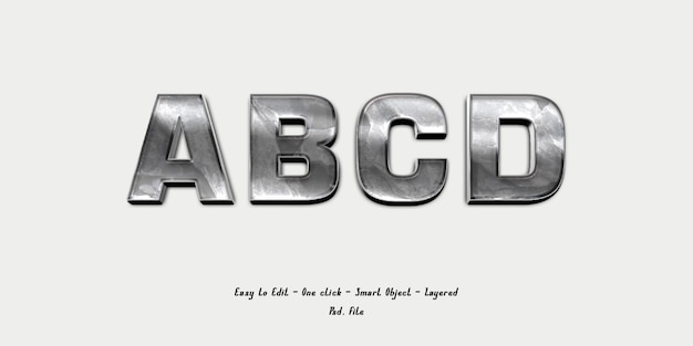 Mockup 3d effect lettertype alfabet met zilveren textuur