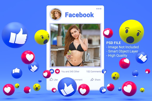 Mockup di post di foto di social media di facebook 3d e come emoji isolato