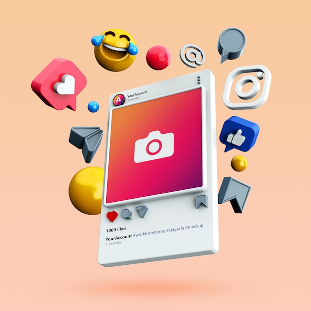 PSD mockup of 3d instagram social media post