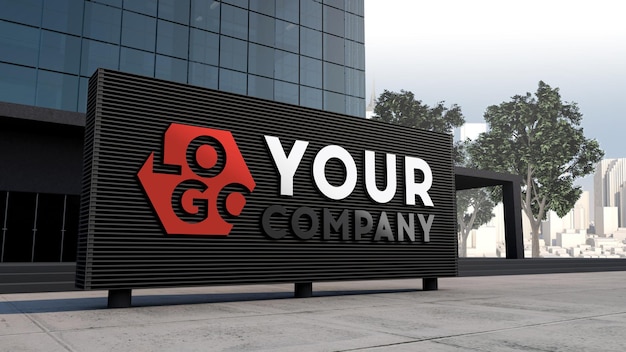 Mockup 3d logo gevel bord staan voor modern gebouwontwerp