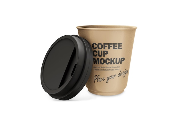 Mockup of 3d paper cup with opened plastic cap